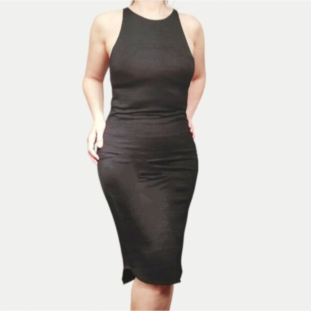 ARITZIA Wilfred Free "Chrissy" Black Heathered Jersey Knit Halter Dress- M
